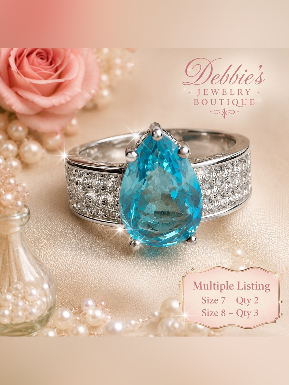 Blue Teardrop CZ Statement Ring NWT Multiple Listing Sizes 7 & 8